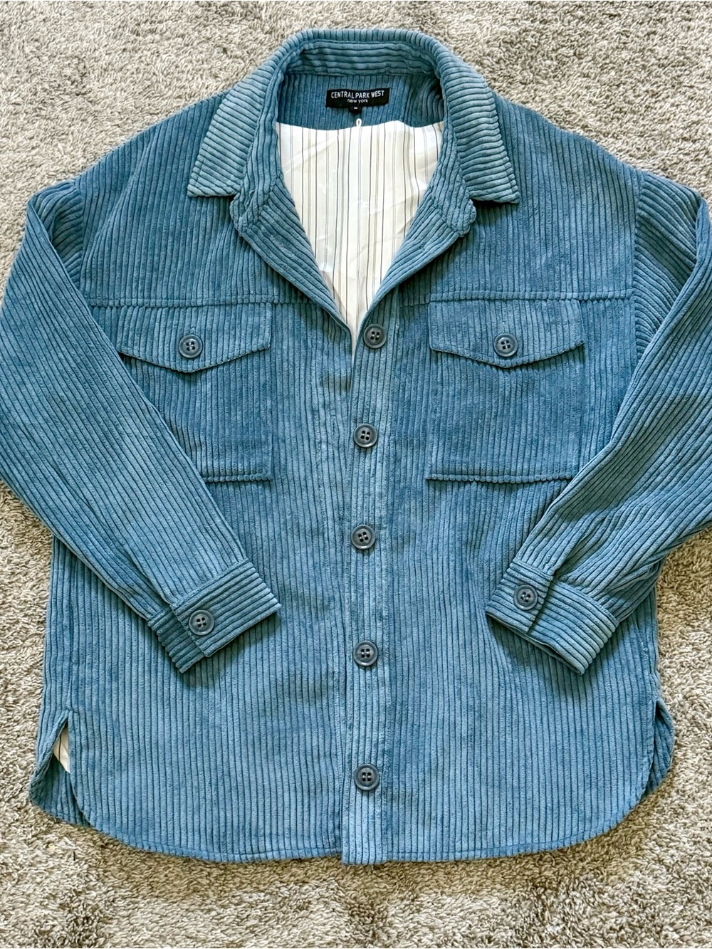 Central Park West NY Fanning Corduroy Jacket Shacket Blue (Medium)